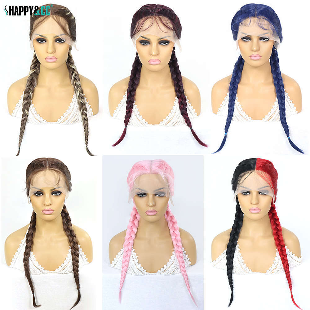 Black Wigs For Women Synthetic Double Dutch Box Braid With Baby Hair Middle Part Lace Front Braided Wig