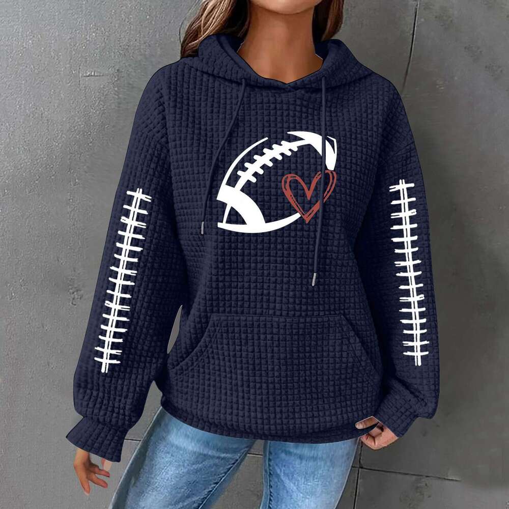 New 2024 hoodie letter printed top women's pullover hooded waffle