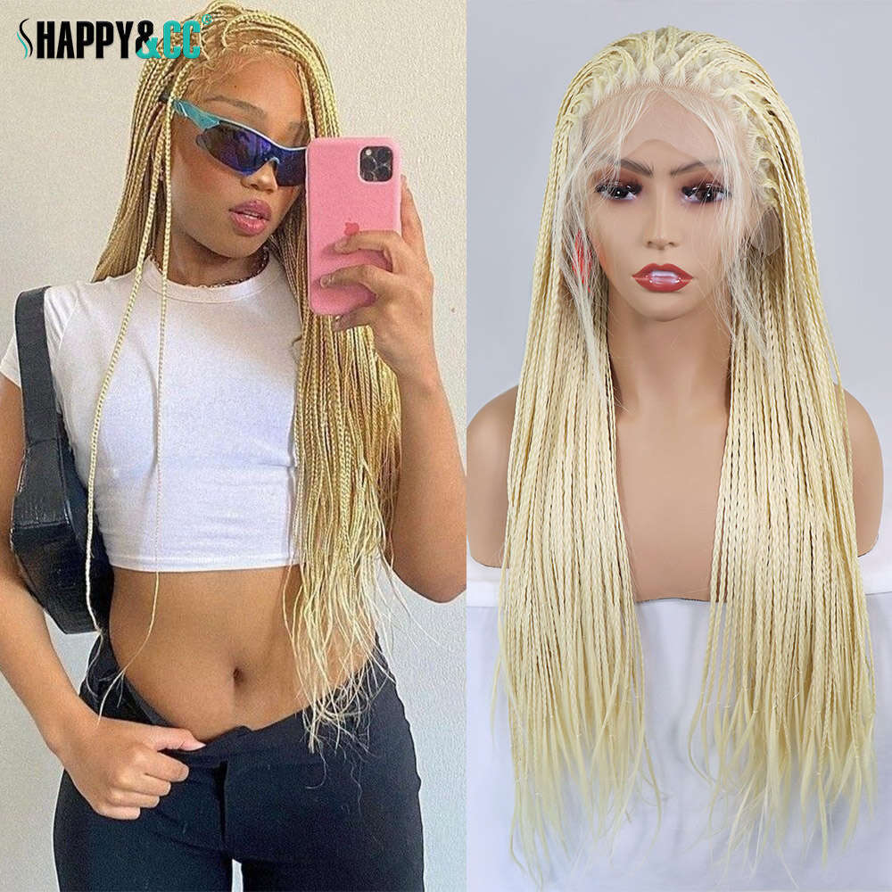 Blonde Lace Front Braided Wigs For Women Knotless Goodess Box 24Inch Synthetic Crochet Braid Hair Color Wig