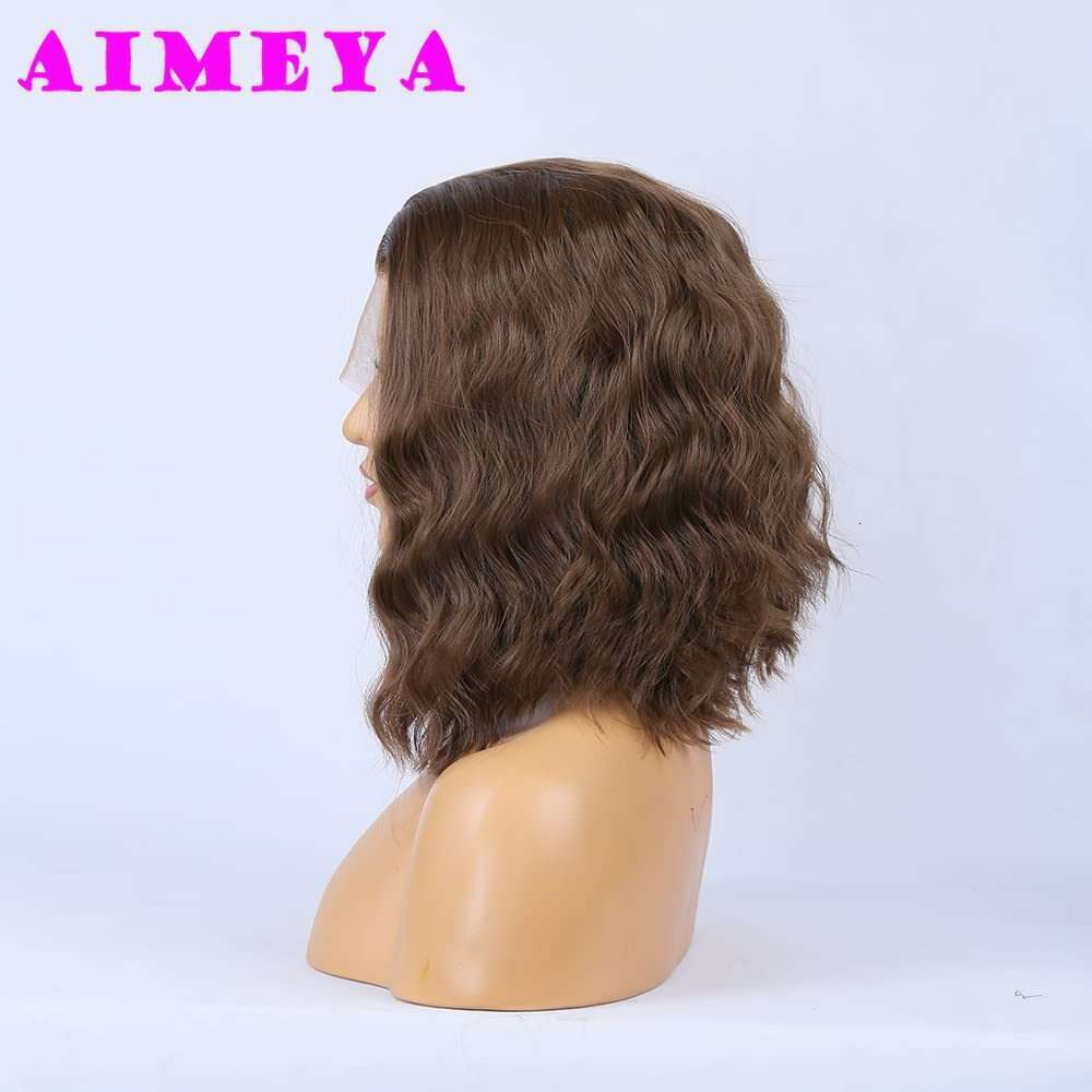 AIMEYA Brown Short For Women Natural Wave Synthetic Lace Front Free Part Heat Resistant Hair Daily Use Cosplay Wig