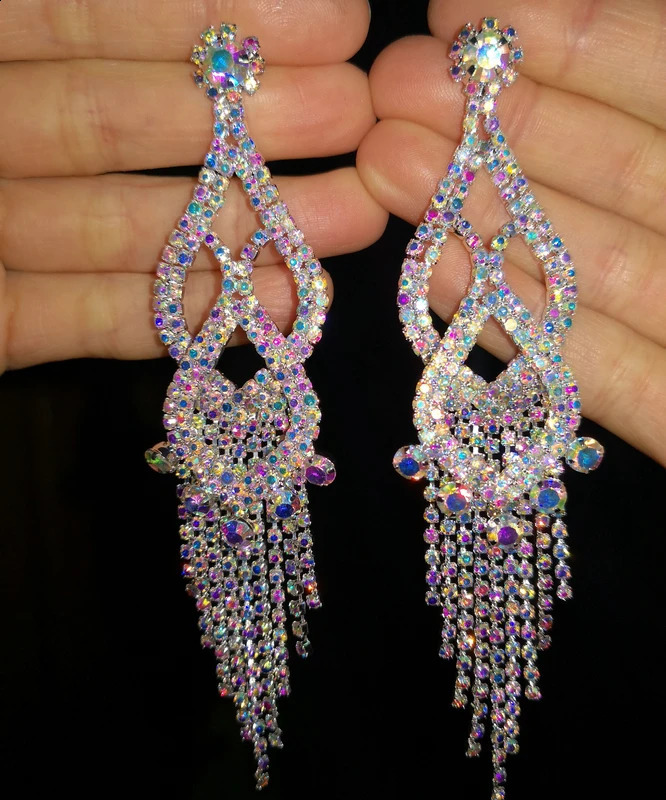 Long Chandelier Tassel Dangle Earrings Women Party Wedding Jewelry Sparkling Clear Crystal Rhinestone Dangling Earring 240914