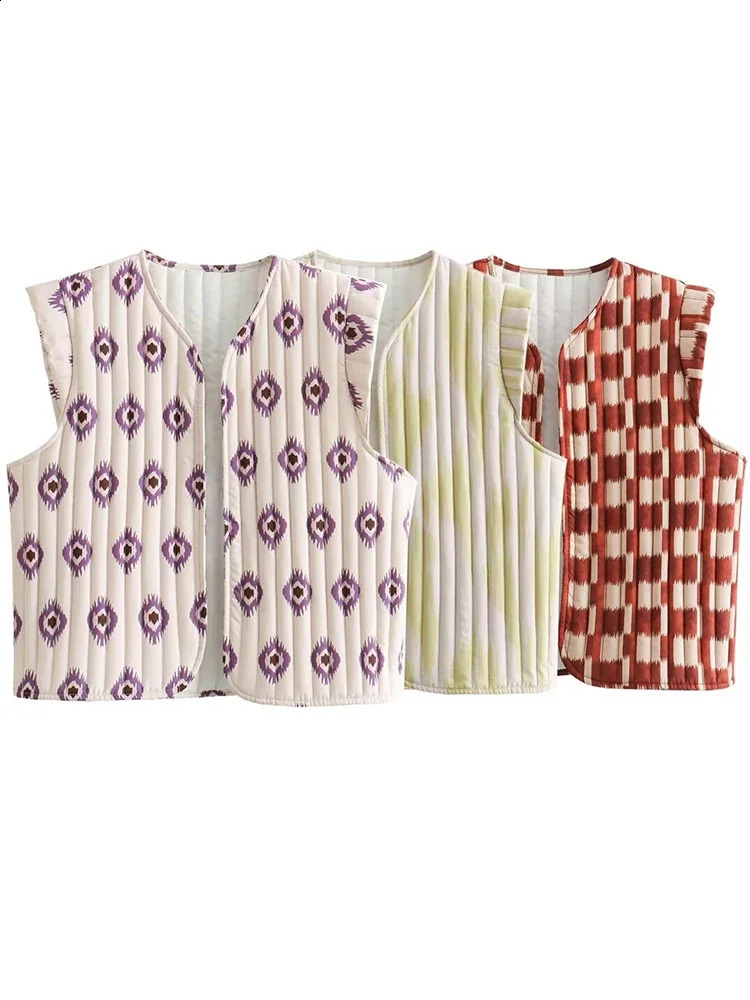 Willshela Women Fashion Printed Sleeveless Jacket Waistcoats Vintage VNeck Vest Female Chic Lady Tank Tops 240910