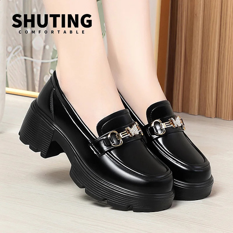 Spring Soft Leather Platform Loafers Womens Fashion and Elegant Mary Jane Black Round Toe Casual Non slip Comfortable Single Shoe 240914