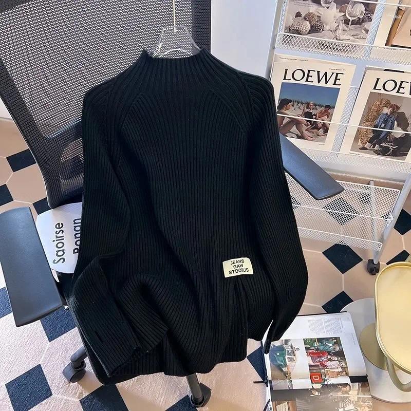 Women's Sweaters 2024 Women Solid Half High Collar Cashmere Sweater Autumn Winter Loose Plus-Size Knitted Wool Casual Bottoming Shirt