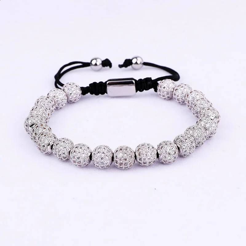 Hip Hop Iced Out Jewelry CZ Micro Pave Ball Beads Woven Custom Bracelet For Women Men 240910