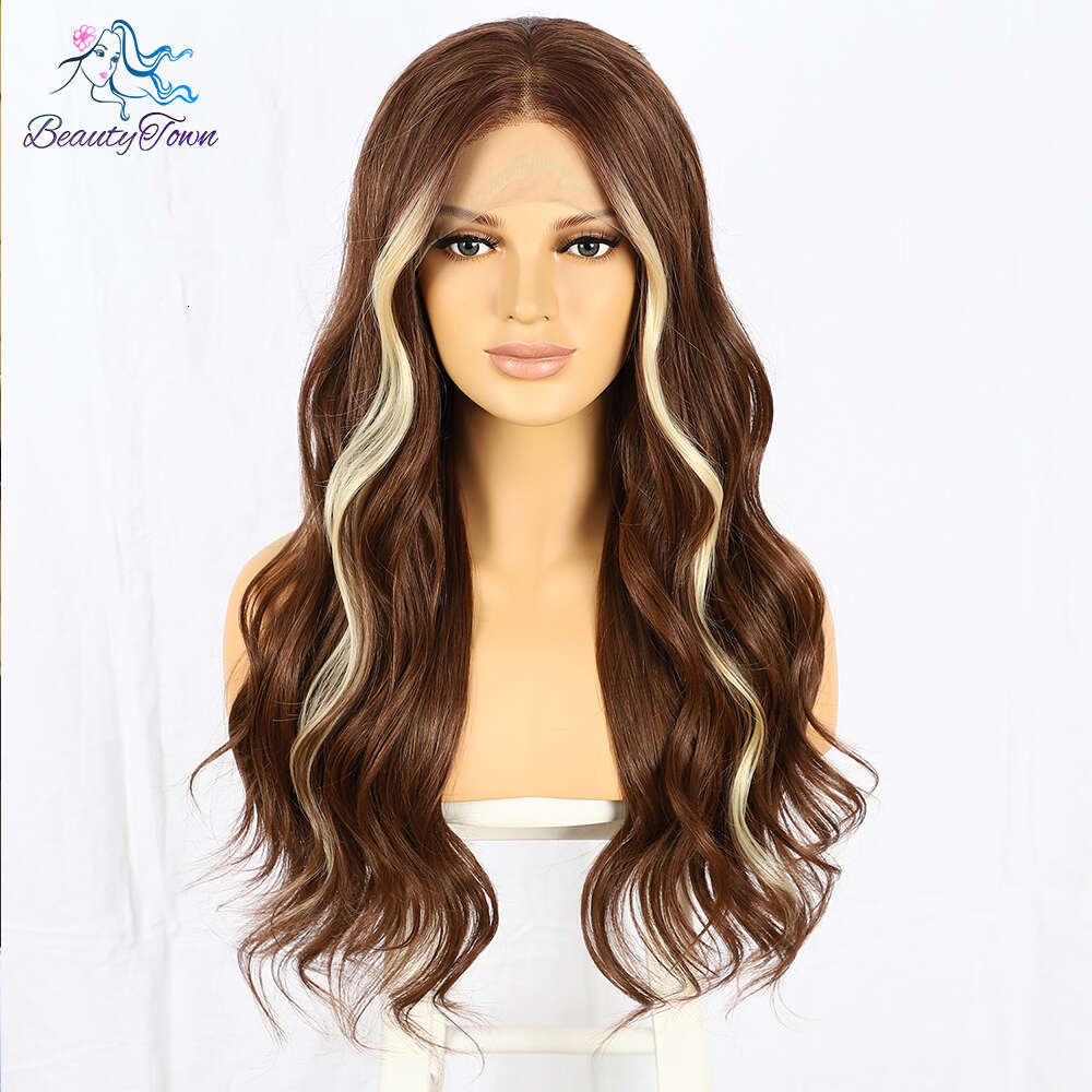 Beautytown Brown Color Synthetic Front 613 Blonde Body Wave Wigs HD Transparent Lace Frontal Wig Cosplay Daily Used
