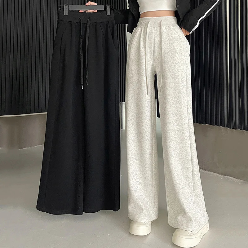 Womens basic white gray black elastic sports leggings womens wide leg straight pants 240913