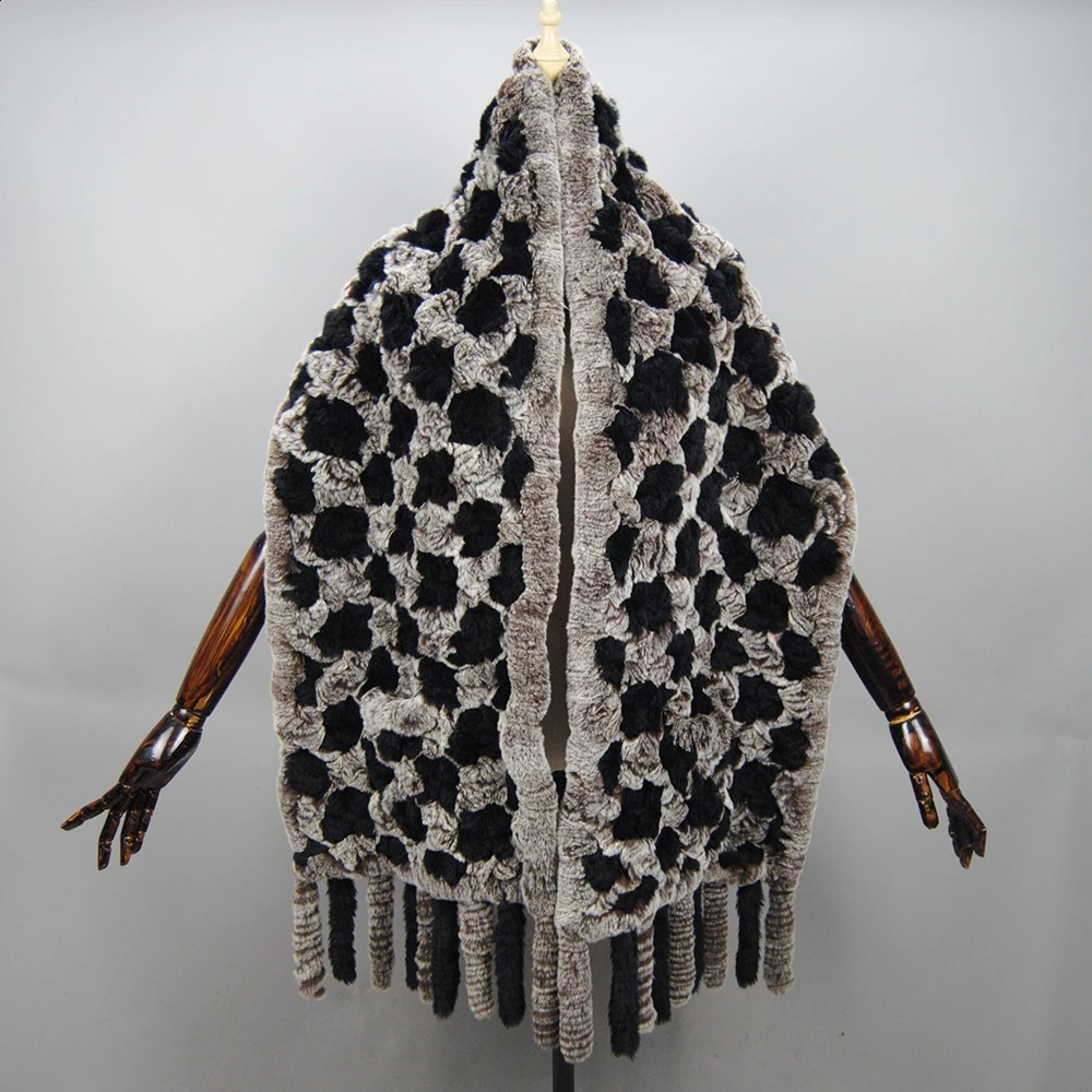 Women Natural Rabbit Fur Tassel Shawl Warm Long Fur Scarves Winter Knitted Real Rex Rabbit Fur Scarf With Pocket Wide 240909