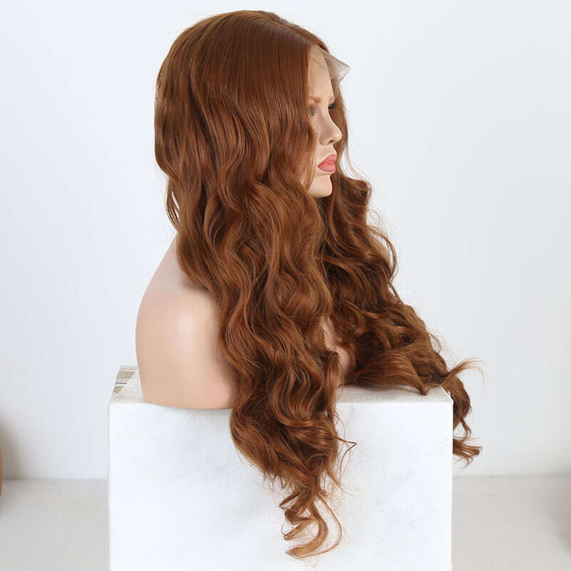 AIMEYA Brown Long Body Wave Middle Part Synthetic Front Wig For Women Half Hand Tied Hair Natural Lace Wigs Blonde