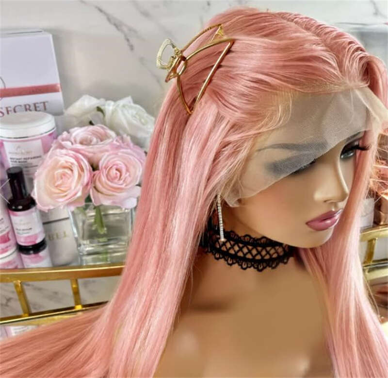 Synthetic 30 Inch Super Long Straight Hair HD Transparent Lace Wig Pink Blonde Cospaly Wigs For Woman