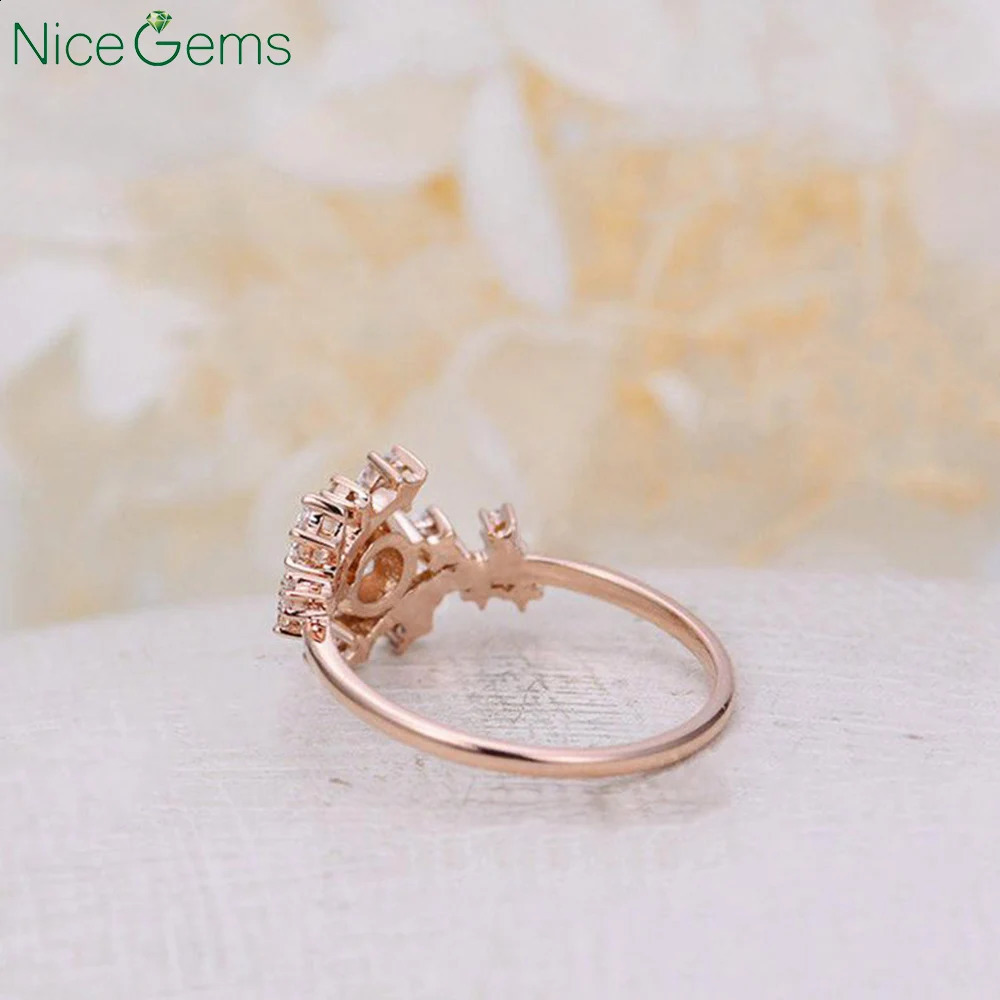 NiceGems 14K Rose Gold Vintage Engagement Ring Natural Diamond Cluster ring unique leaf wedding Bridal Promise 240906