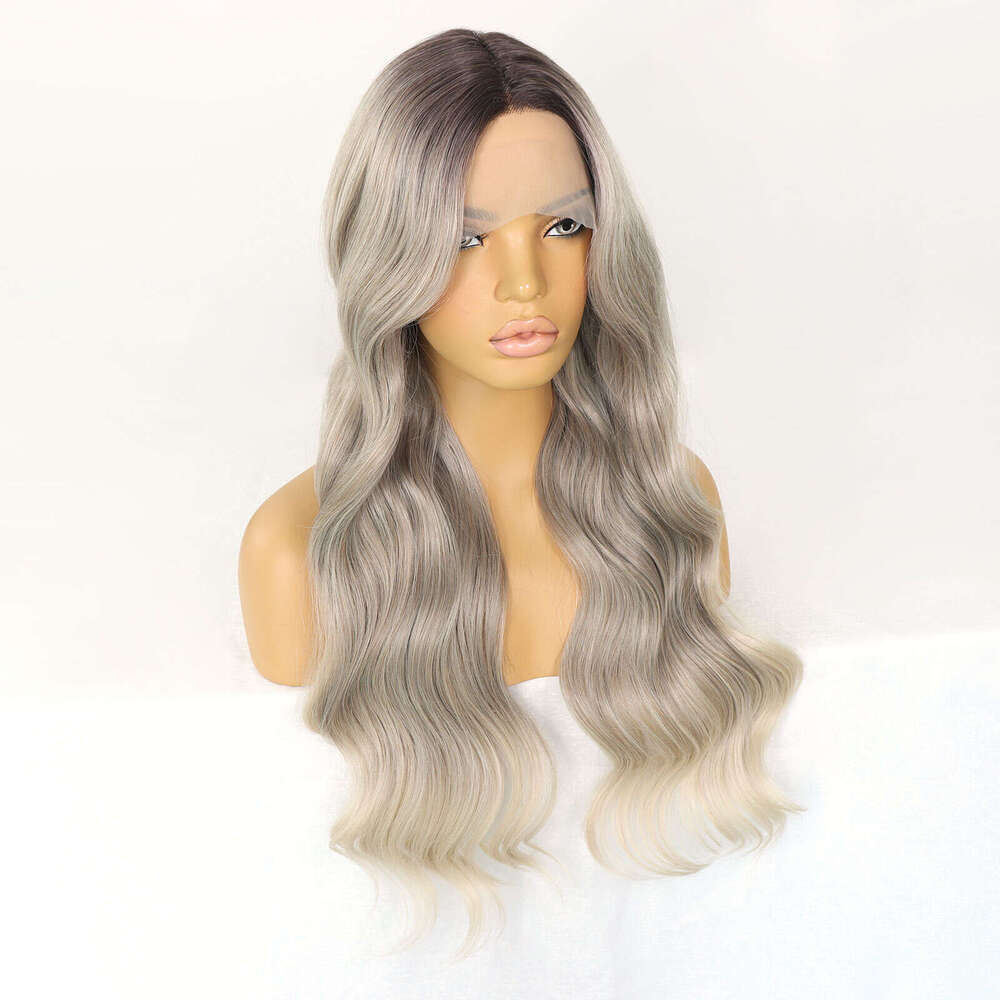 Ash Brown T Part Synthetic Lace Wigs Body Wavy Dark Roots Ombre Blonde Colored Pre Plucked Cosplay Heat Resistant Wig Daily