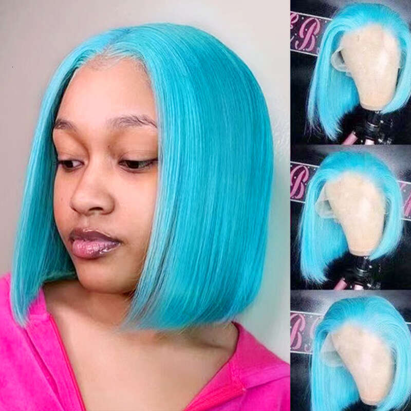AIMEYA Blue Bob Wigs For Women Girls Heat Resistant Natural Straight Short Lace Front Synthetic Hair Daily Use Cosplay Wig