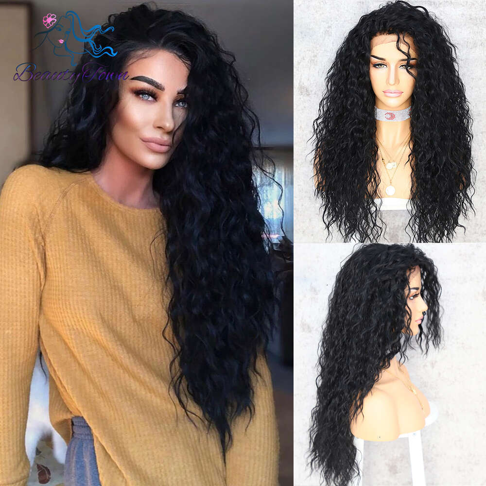Synthetic Jbrown Black 1B Blonde 613 Ginger Red Brown Grey White Kinky Curly 13X3 Lace Front Wig Daily Makeup Party For Women