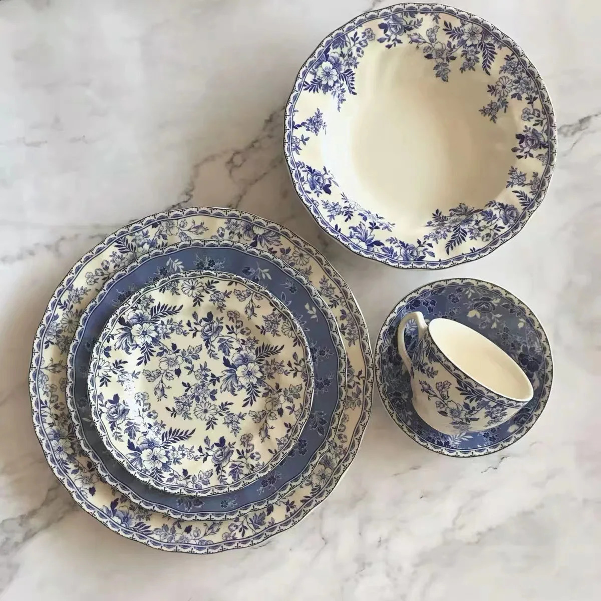 Vintage Broken Flower Blue and White Ceramic Plate Chinese and Western Style Tray Steak Plate Dessert Plate 240910
