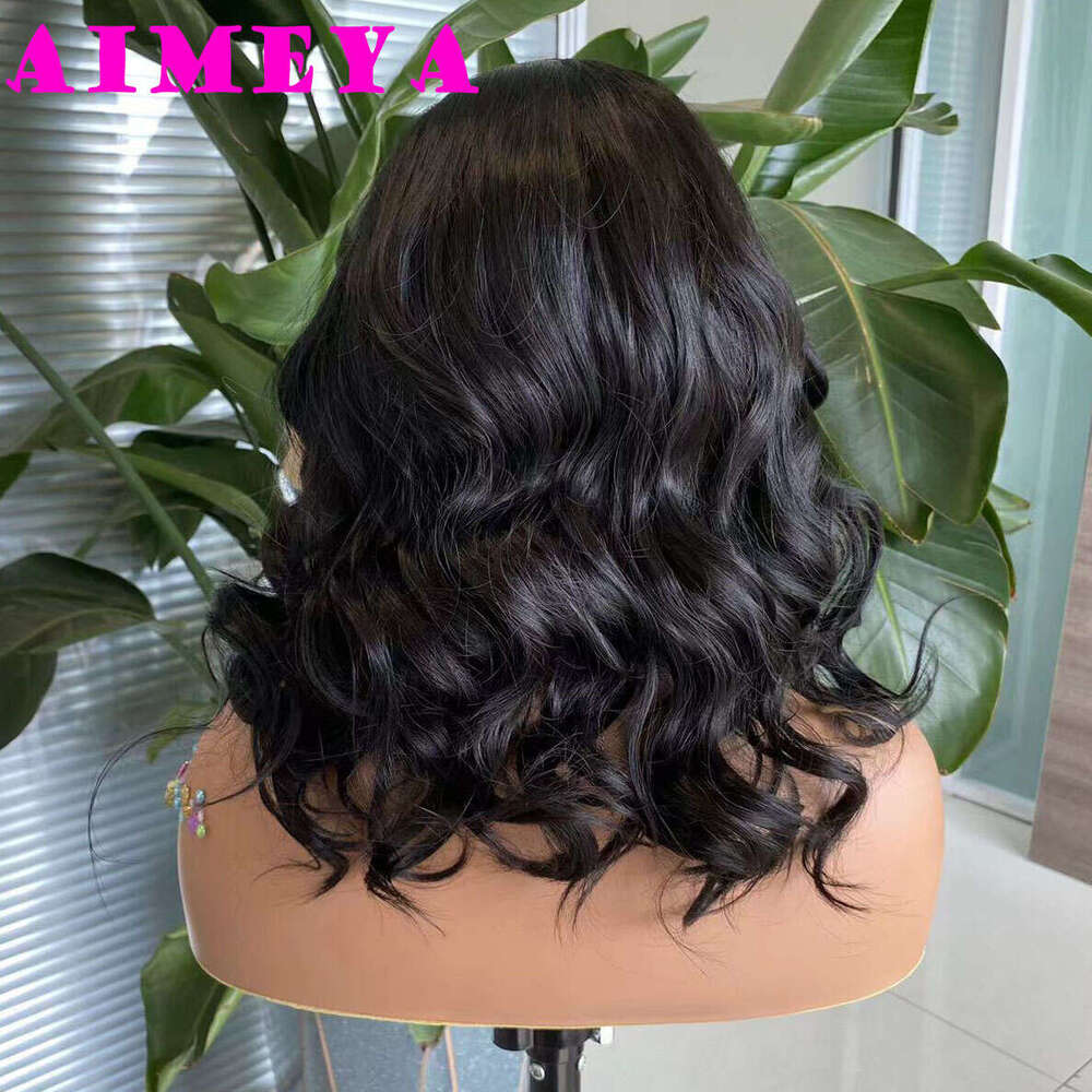 AIMEYA Hair Black Bob With Blonde Highlights Short Synthetic Lace Front Wigs Natural Looking Daily Use Wig