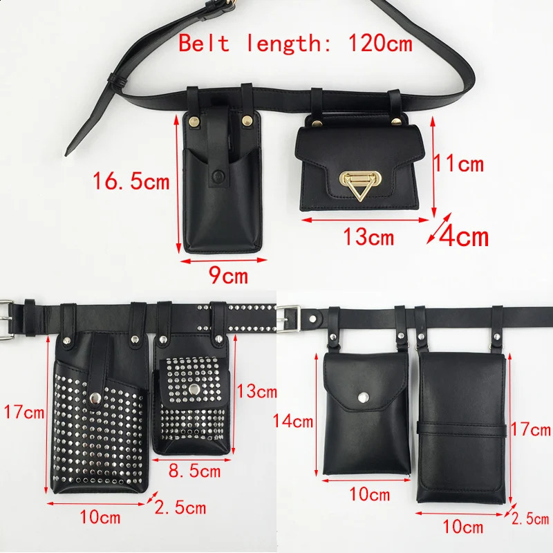 2-piece Womens Belt Bag er Tactical Waist Bag Womens Leather Flap Fanny Shoulder Crossover Chest Bag Wallet 240913