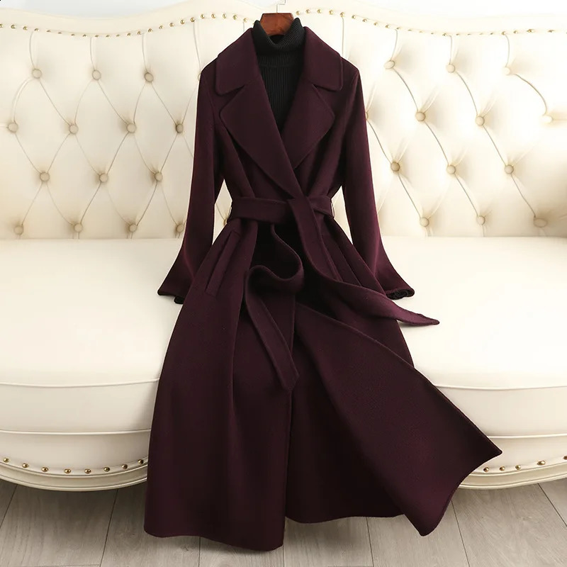 Double-sided Cashmere Wool Coat Womens Long Autumn/winter Over-the-knee High-grade Feeling Temperament Woolen Coat 240911