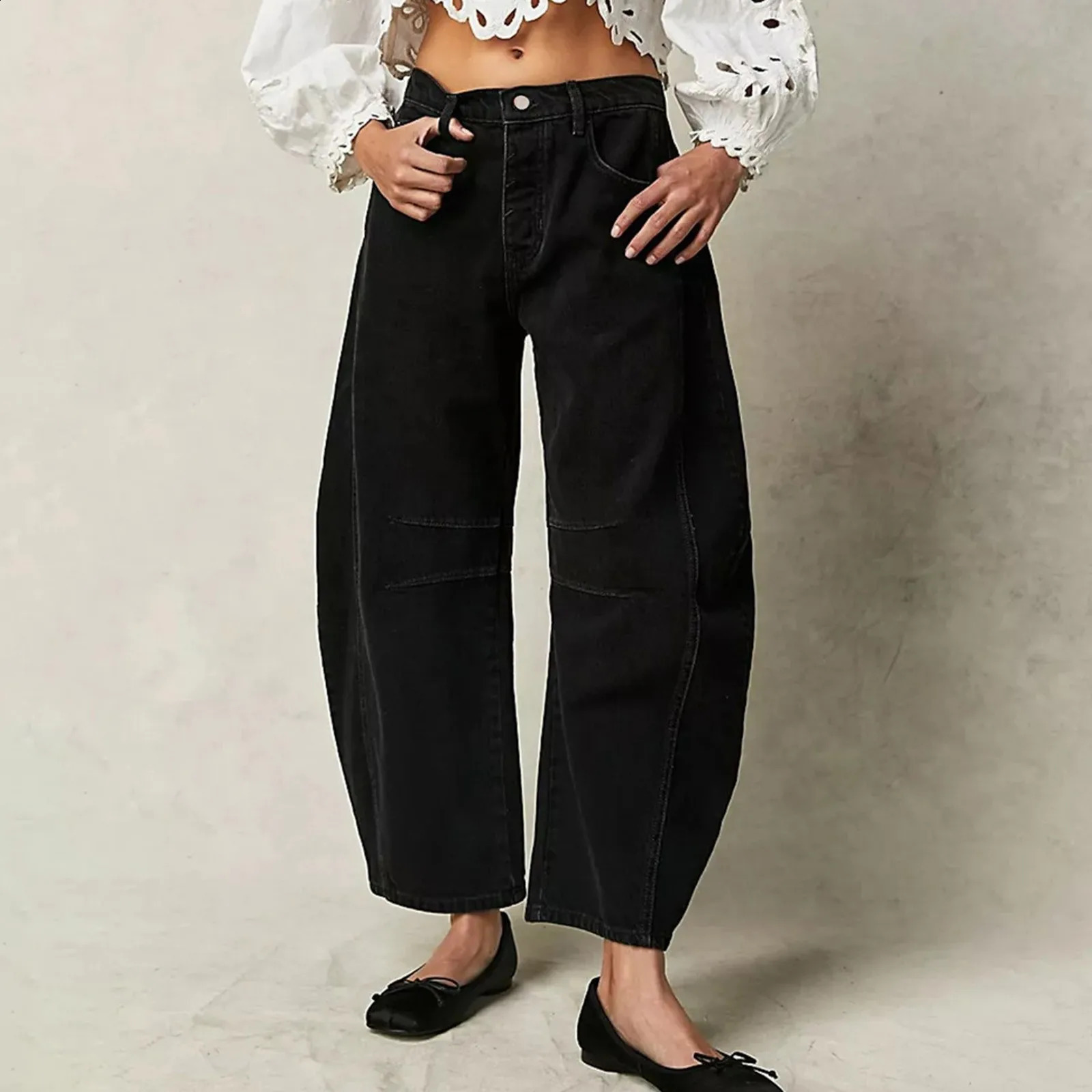 Loose Wide Leg Jeans Solid Color MidRise Barrel Denim Pants Spring Fall Casual Trousers Streetwear Punk Trendy Long 240904