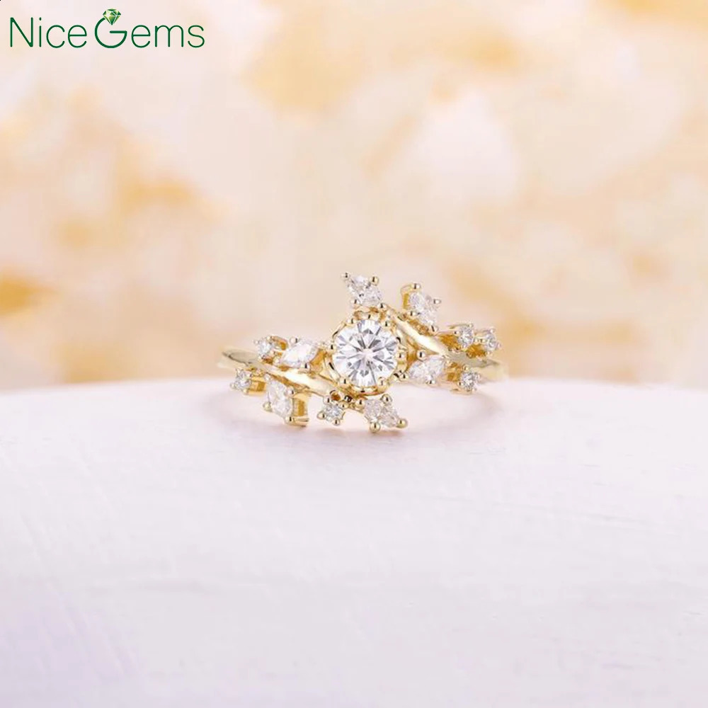 NiceGems 14K Rose Gold Vintage Engagement Ring Natural Diamond Cluster ring unique leaf wedding Bridal Promise 240906