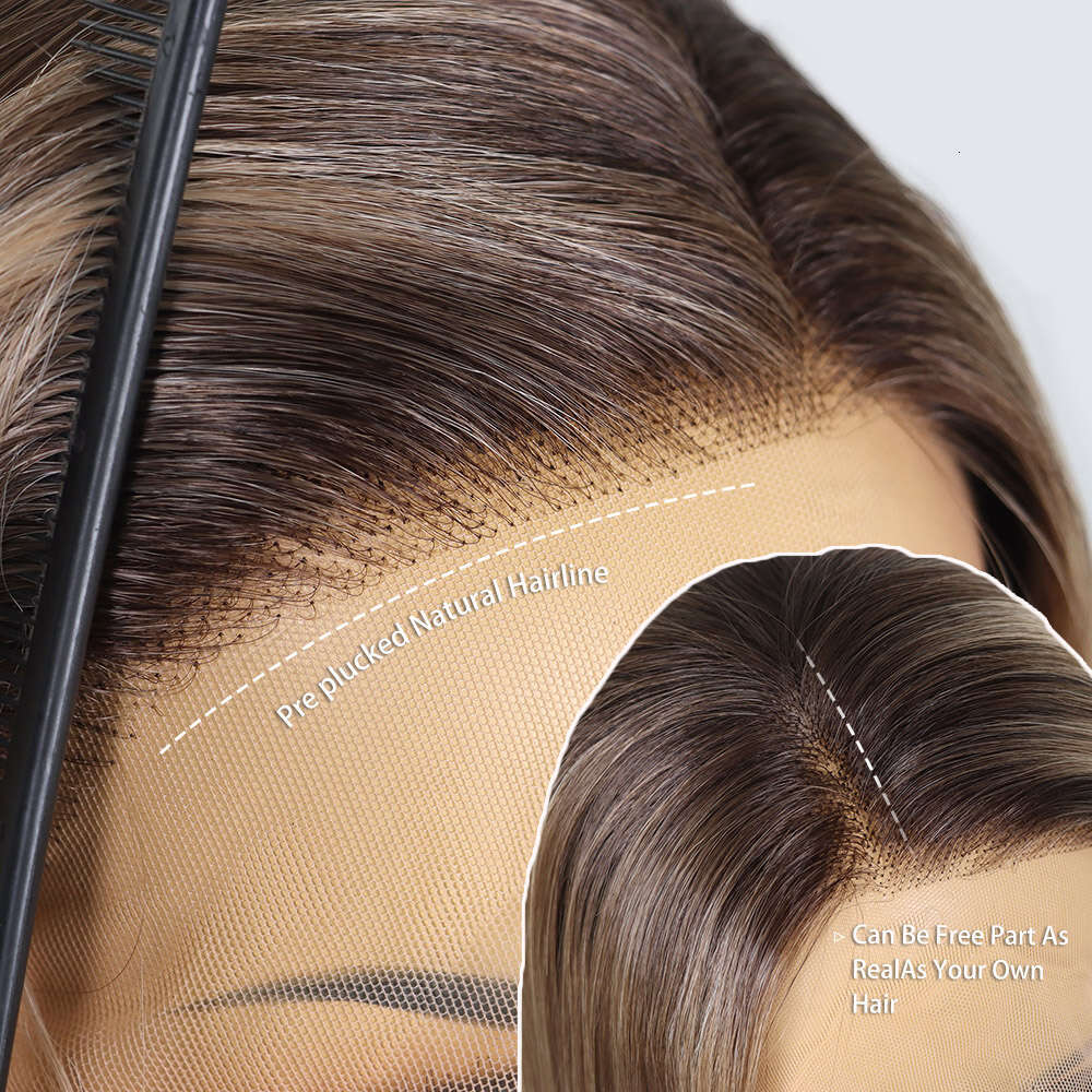 Highlight Synthetic Lace Front Bob Wigs Short Straight 13X3 Colored Glueless Dark Roots Blonde Wig For Women