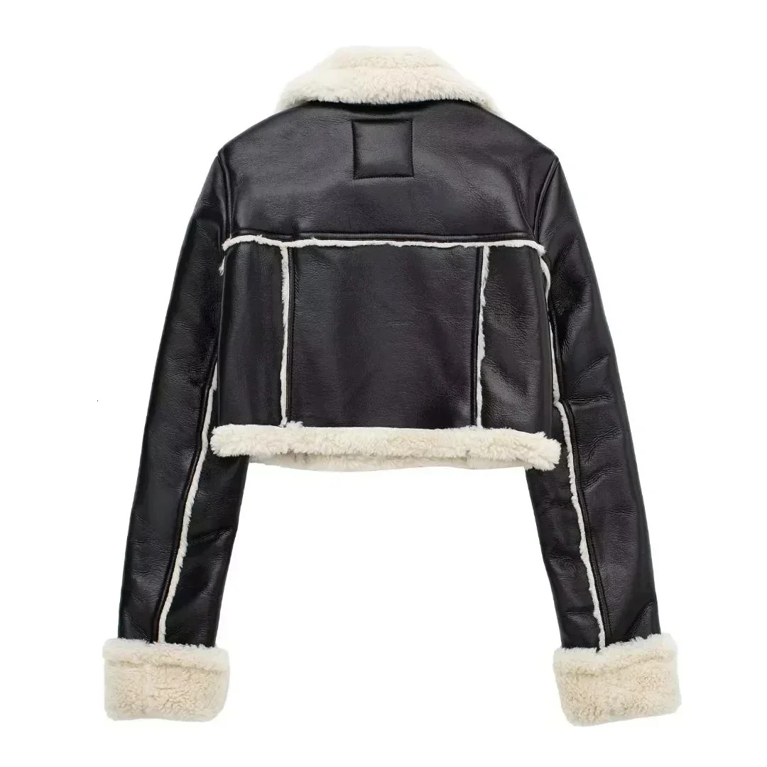 Lanjia- Winter Women Coats Faux Shearg Sheepskin Coat Retro Motorcycle Jacket Woman Jackets Outerwear Fd31f