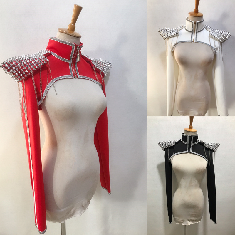 Women Cutout Jazz Pads Nail Flying Shoulder Vest Rave Outfit Nightclub Dj Ds Stage Performance Accessories Xs7617