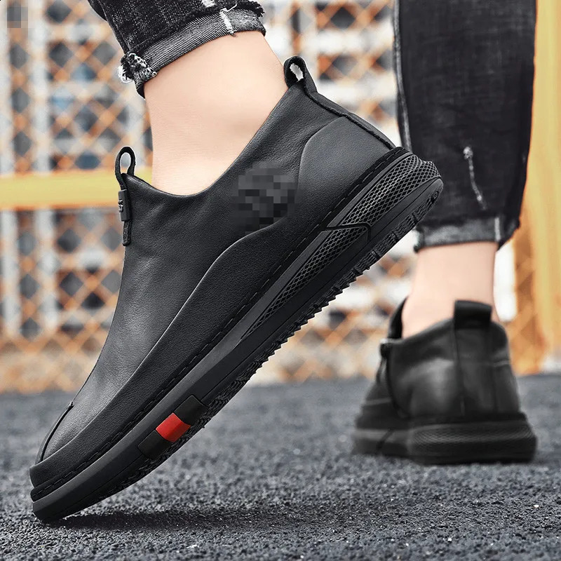 Mens Spring/Summer Casual Shoes Fashionable British Sport Red Anti Slip Versatile Leather Board Shoes 240914