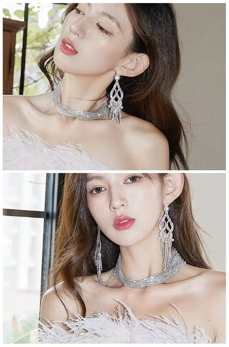 Long Chandelier Tassel Dangle Earrings Women Party Wedding Jewelry Sparkling Clear Crystal Rhinestone Dangling Earring 240914
