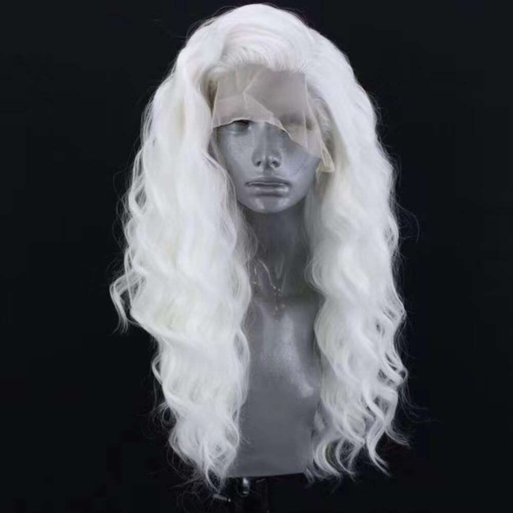 AIMEYA White Front Long Body Wave Synthetic Hair Natural Haire Frontal Lace Cosplay Daily Use Wig