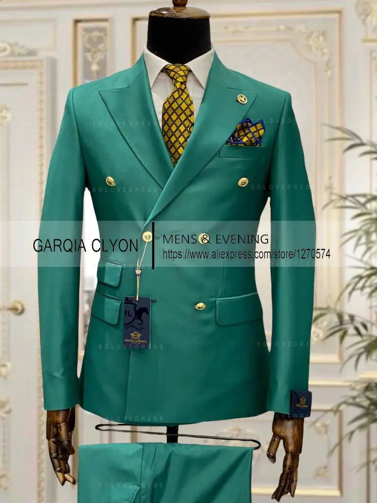 Light Blue Double Breasted Men Suits Slim Fit Wedding Tuxedos Two Pieces Man Groom Business Party Prom Costume BlazerPants 240914