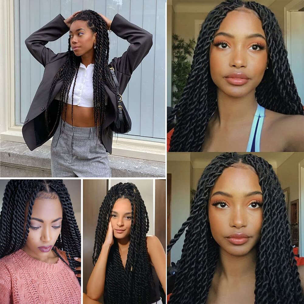 32Inch Senegalese Twists Double Full Lace Braided Wigs For Black Women 2X Box Knotless Synthetic Braid Wig With Baby Hair