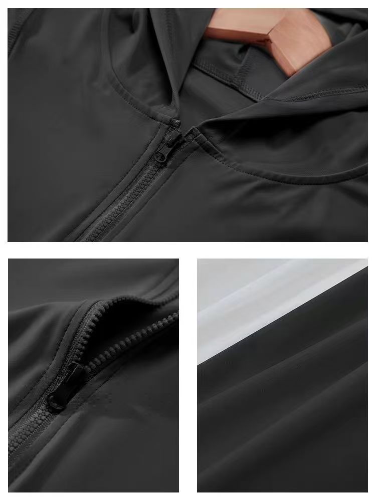 Summer ice silk sun protection clothing women wear thin breathable zipper long sleeve hooded coat loose.