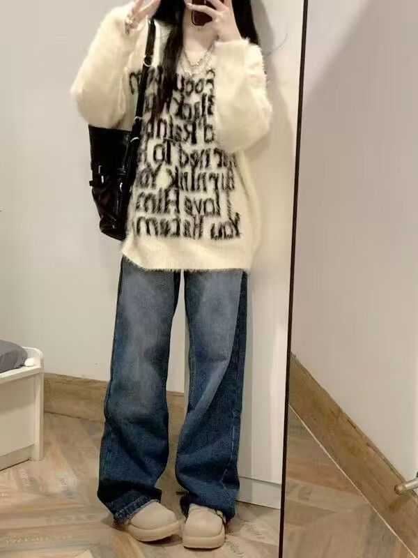 American street style pullover letter designer sweater for men and women in autumn and winter new lazy retro loose sweater top.