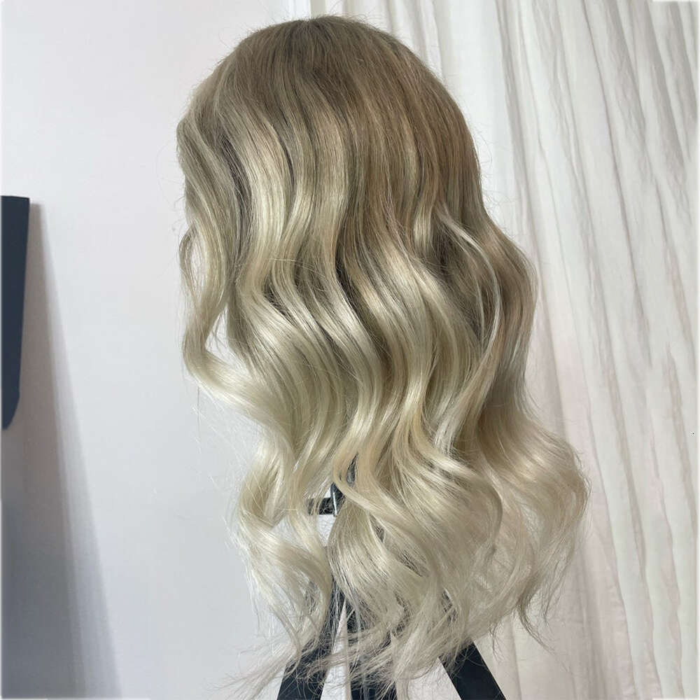 Light Ash Blonde Full Wigs Balayage Highlights Loose Wave 100% Virgin Human Hair 13X6 Lace Frontal Wig HD Transparent