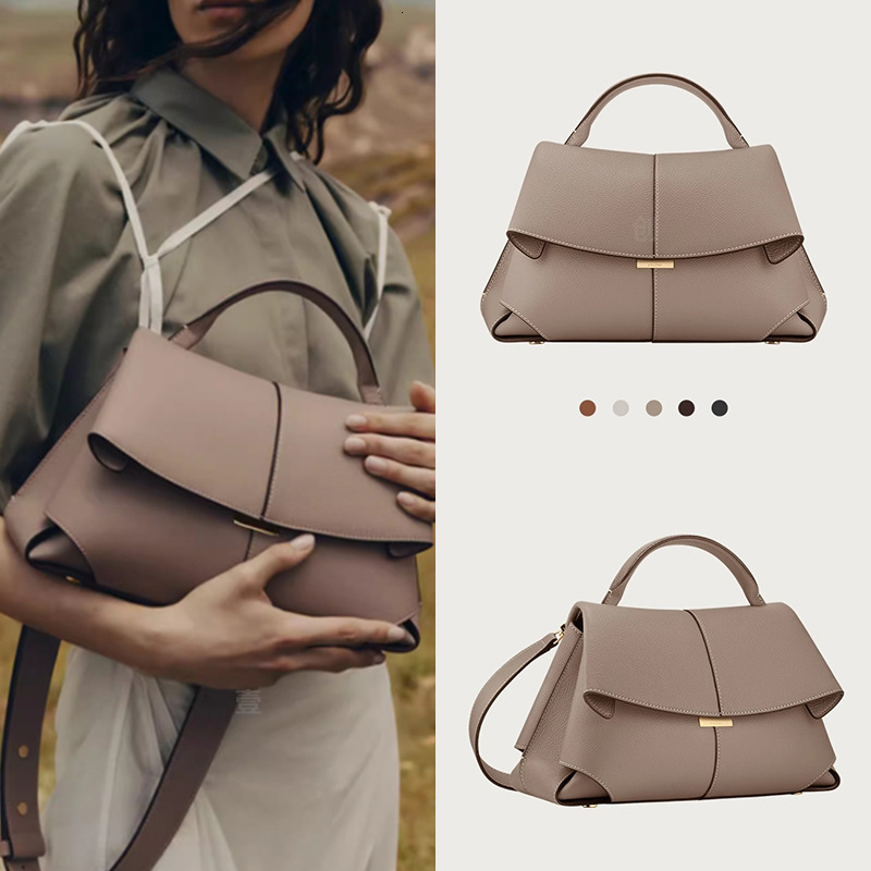 French Genuine Leather Women's One Shoulder Retro Fashion Handbag, High-Quality Gift Bag, Pol Smile Pogen New