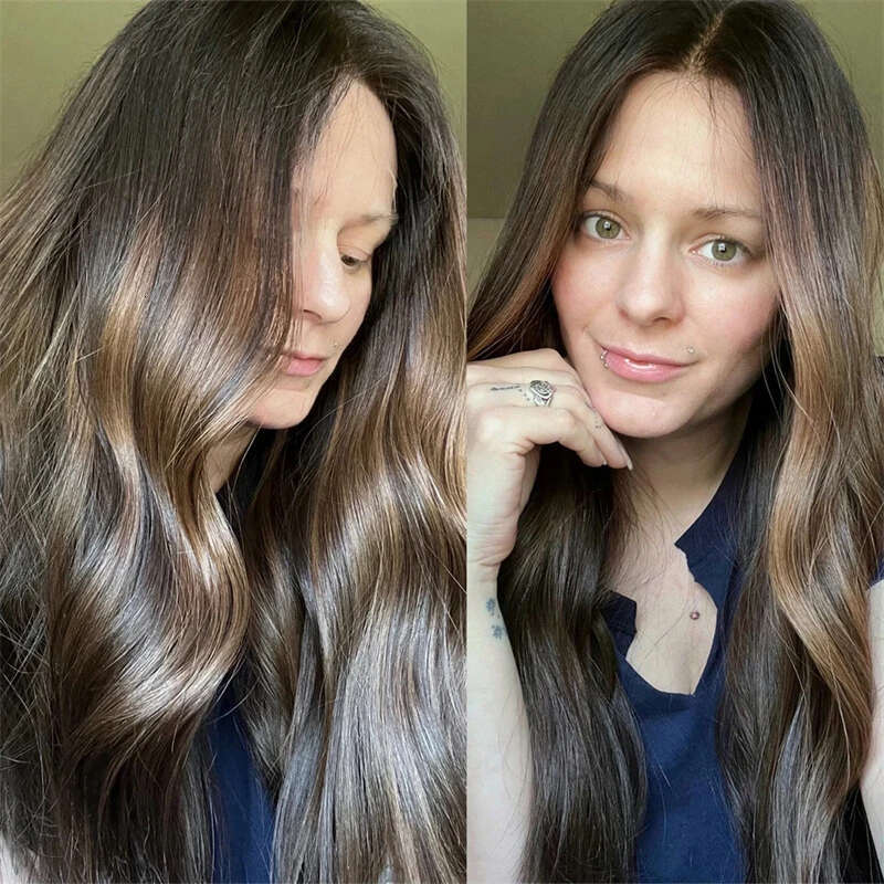 Synthetic HD Transparent Front For Women Straight Lace Wig 24 Inches Ombre Honey Brown Highlight Cosplay Daily Wigs