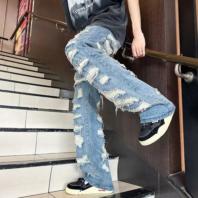 Ropa Grunge Y2K Streetwear Baggy Ripped Stacked Jeans Pants For Men Clothing Straight Hip Hop Denim Trousers Pantalon Homme 240906