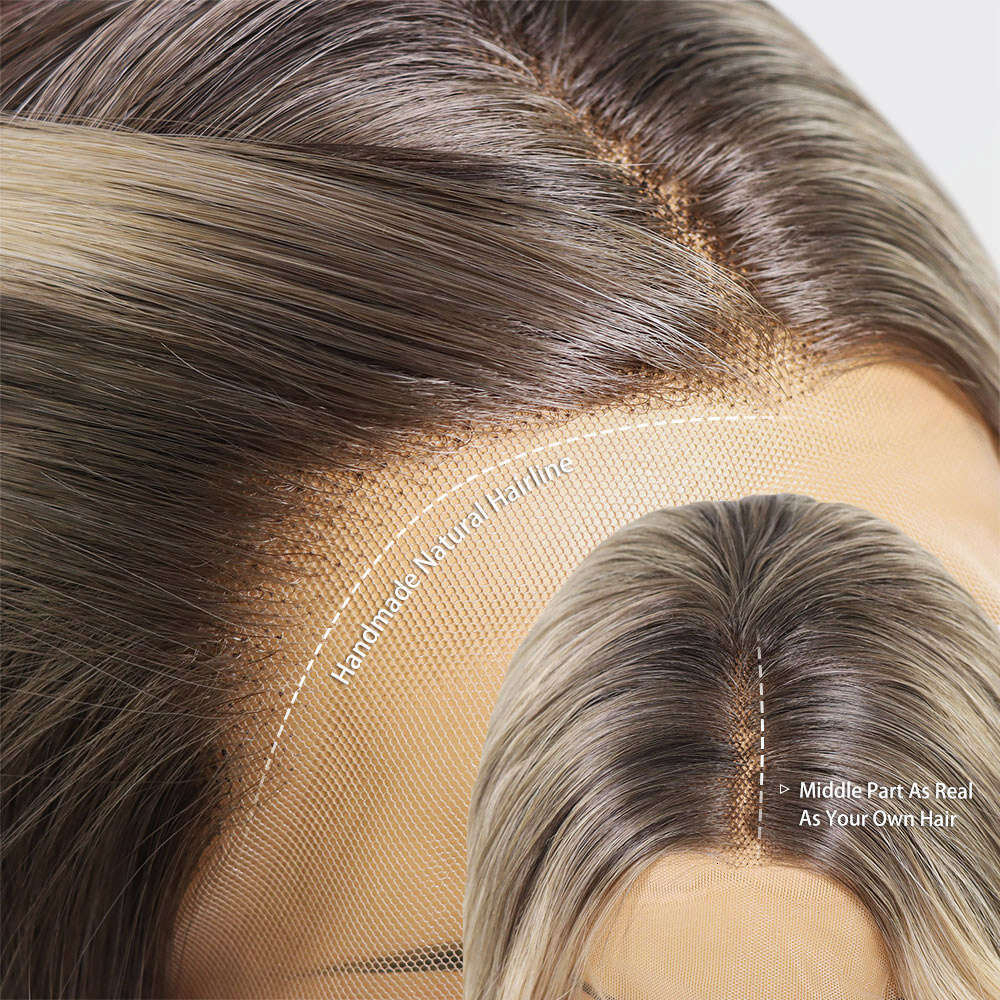 Ash Blonde Synthetic Lace Front Wigs Body Wave Highlight Colored For Women Dark Roots Ombre 613 Cosplay Glueless Wig