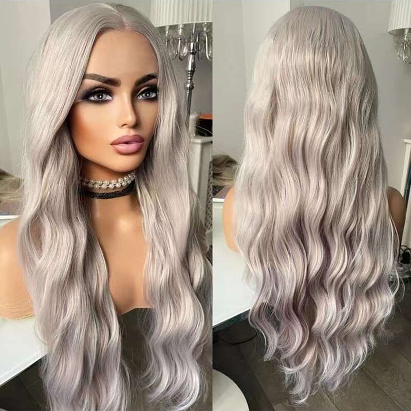 AIMEYA Platinum Blonde Long Wave Heat Resistant Synthetic Front Wigs Natural Haire Sier Lace Wig Daily Use Cosplay