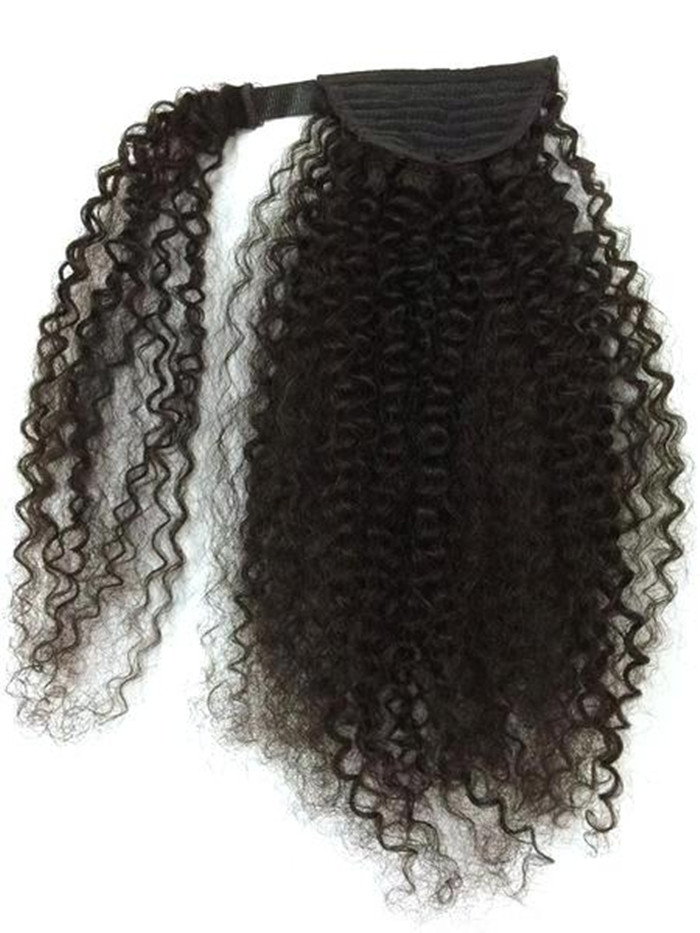 Human Hair Ponytails brazilian Kinky Curly Drawstring ,Wrap Around Ponytail hairpiece clip in drawstring raw Virgin cuticle aligned Pony tail 140g Div