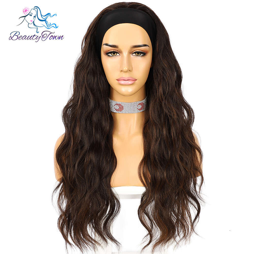 Synthetic Water Wave Jbrown Easywear Headband Scarf Wig For Women Daily Wedding Party Travel Holidays 2 Free Bands Gift