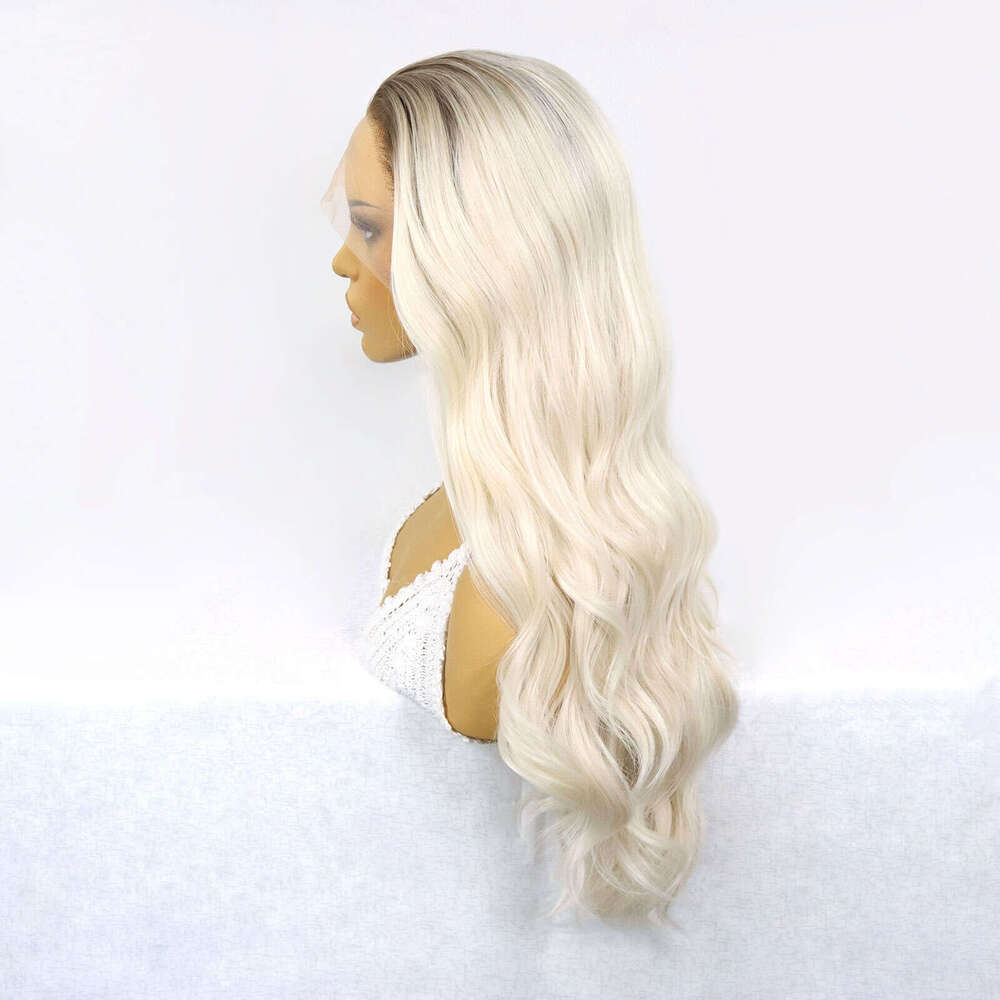 Ash Synthetic Lace Front Wigs For Women 613 Wavy Dark Roots Ombre Platinum Blonde Colored Pre Plucked Cosplay Wig