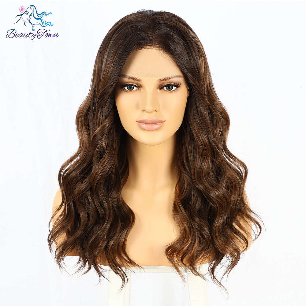 Highlight Wavy Synthetic Wigs For Women Brown Black Short Bob Body Wave Transparent Lace Front Wig