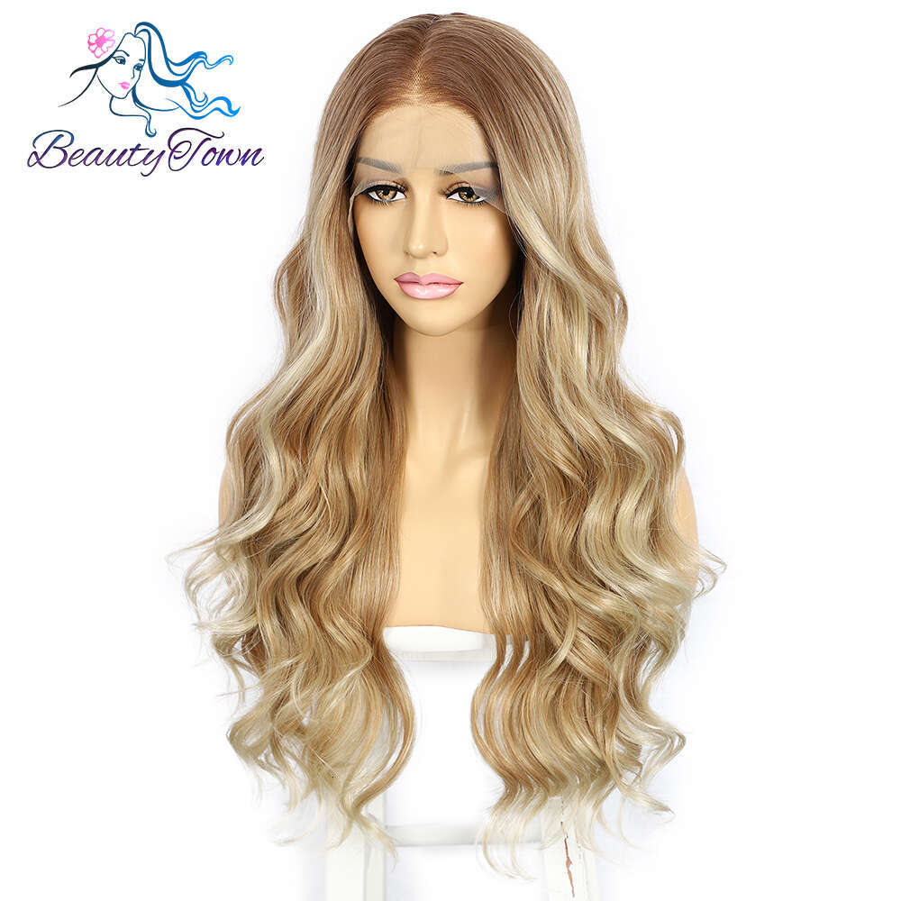 613 Colored Synthetic Front Honey Blonde Ginger HD Transparent Lace Frontal Wig Body Wave Cosplay Wigs