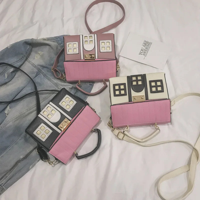 Personalized home shape leather womens handbag fashion creative messenger cross body bag shoulder bag Bolsa Fesmall Na 240912