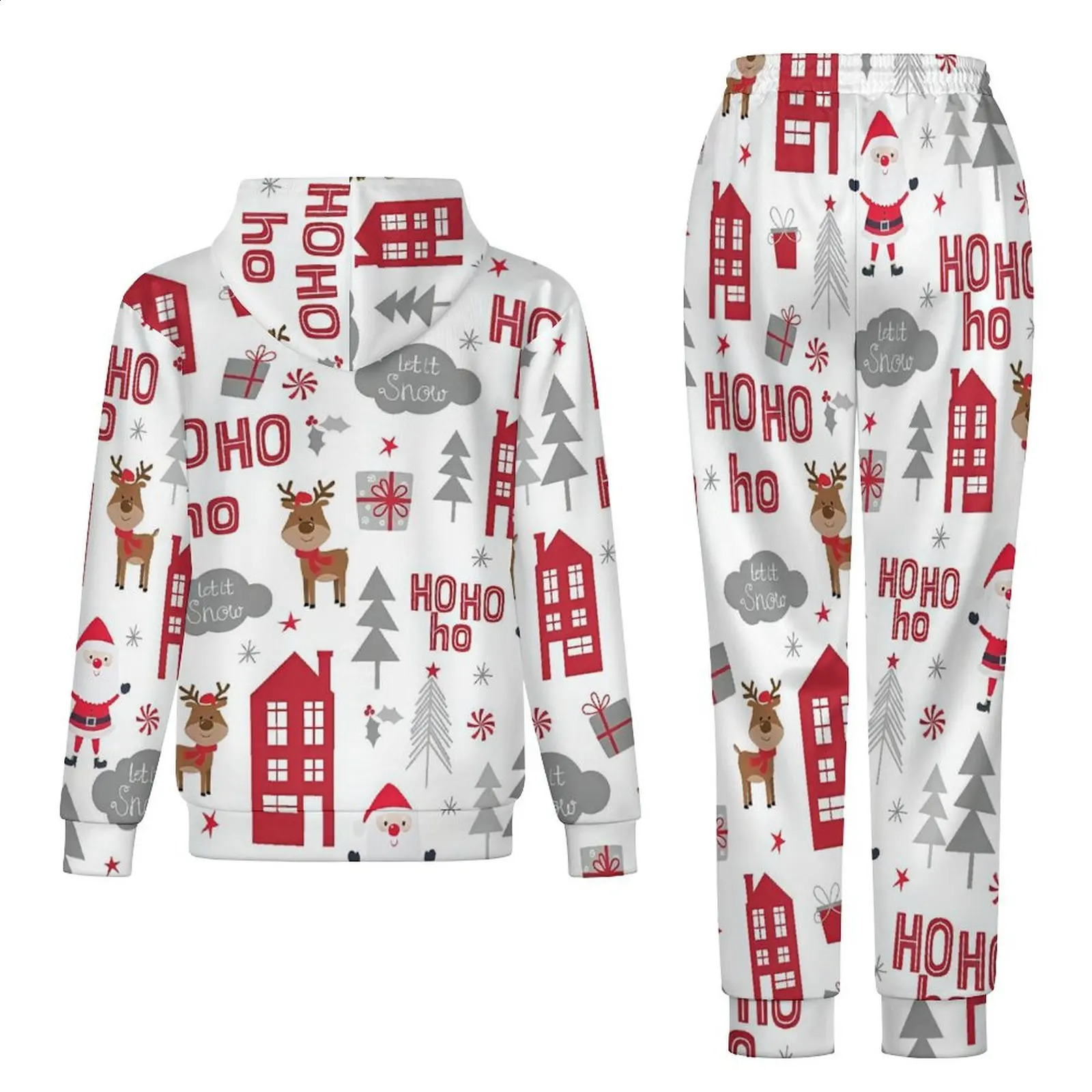 Autumn And Winter Adult Solid Color Simple Cartoon Cute Pattern Illustration Loose American Trend Casual Warm Hoodie Set 240911