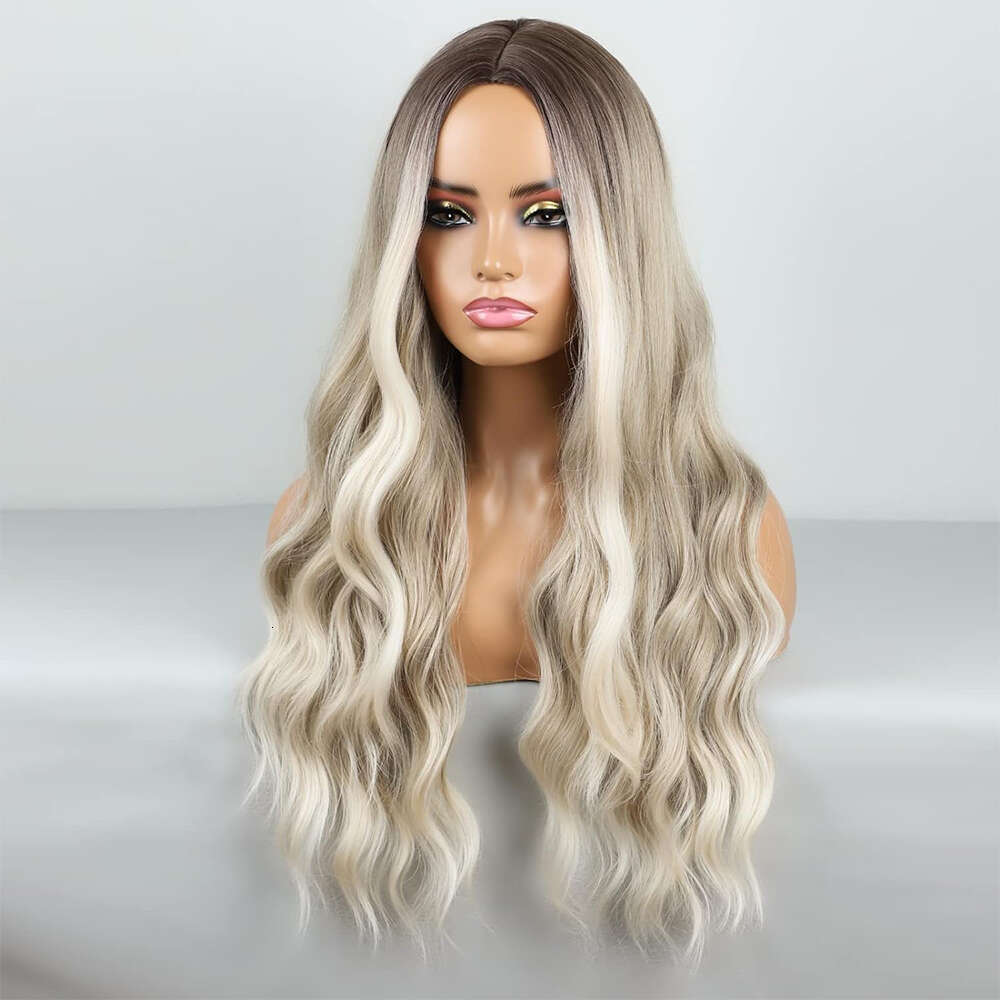 Ash Blonde Ombre Synthetic Front Wigs Highlight Natural Wave Glueless Lace For Women Daily Party Heat Resistant Wig