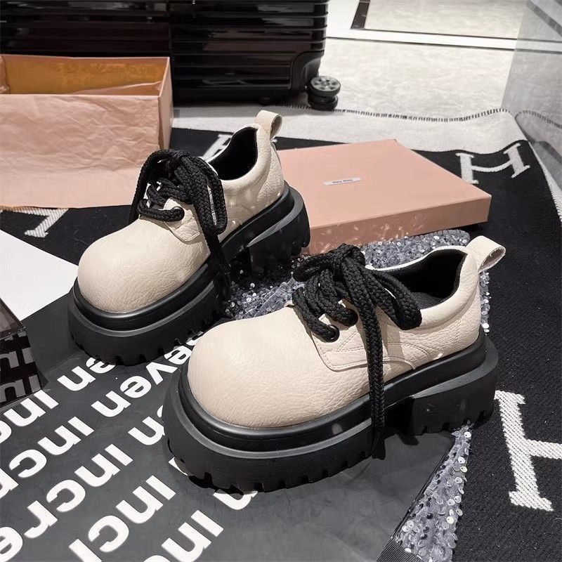 British Versatile Lace Up Big Toe Small Leather Low Top Single College Style Women's Shoes