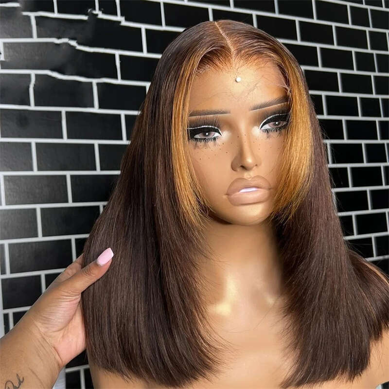 Honey Brown Straight Front Cut Wig Glueless Layered Lace Wigs Synthetic Butterfly Haircut Natural Haire